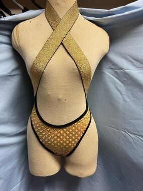 Gold Glitter Cross-Front One-Piece Exotic Dance Wear